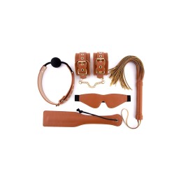 BDSM Kit 5 pièces en simili cuir caramel - Coffret Bondage